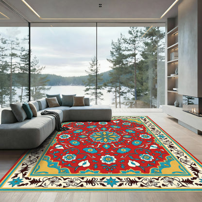 Red Floral Medallion Indigo Border Rug