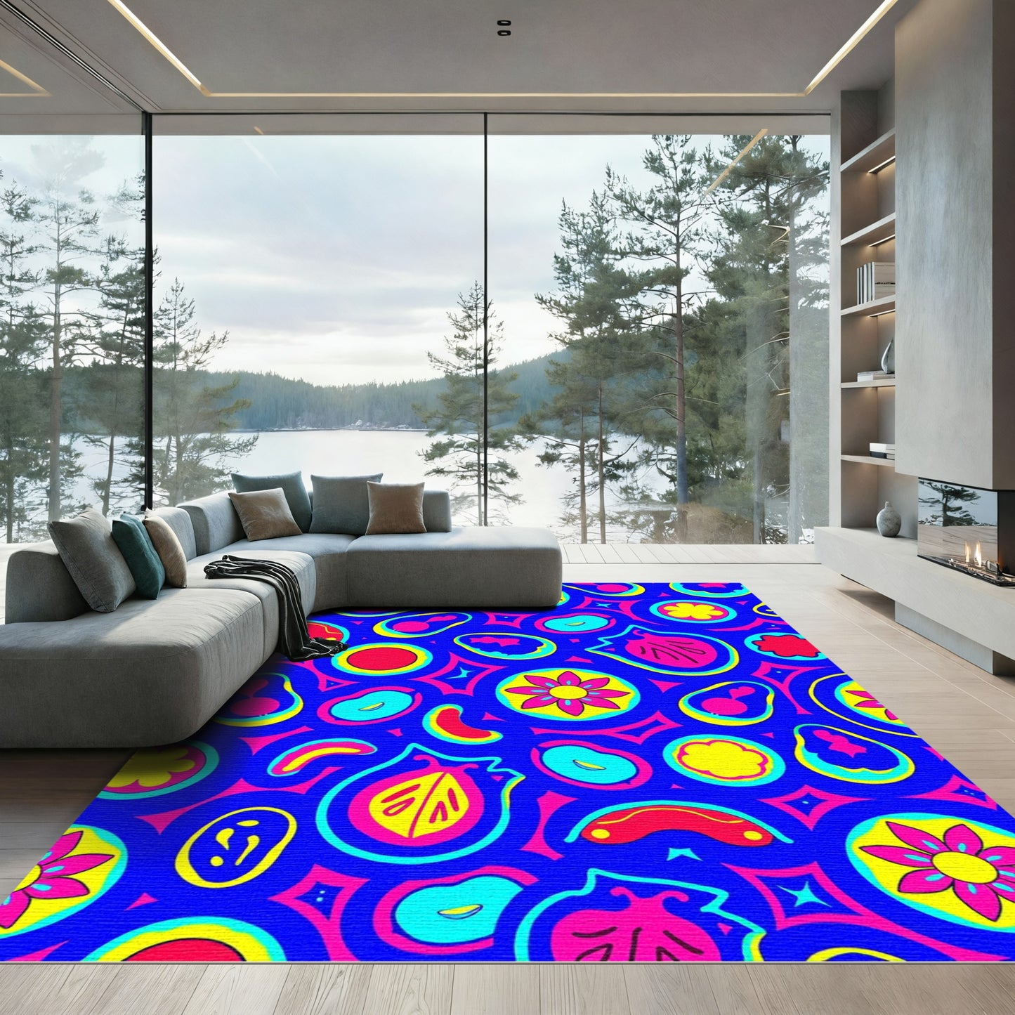 Vibrant Retro Pop Art Fruits Pattern Rug