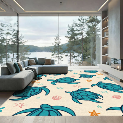 Turquoise Sea Turtle Nautical Whimsy Rug