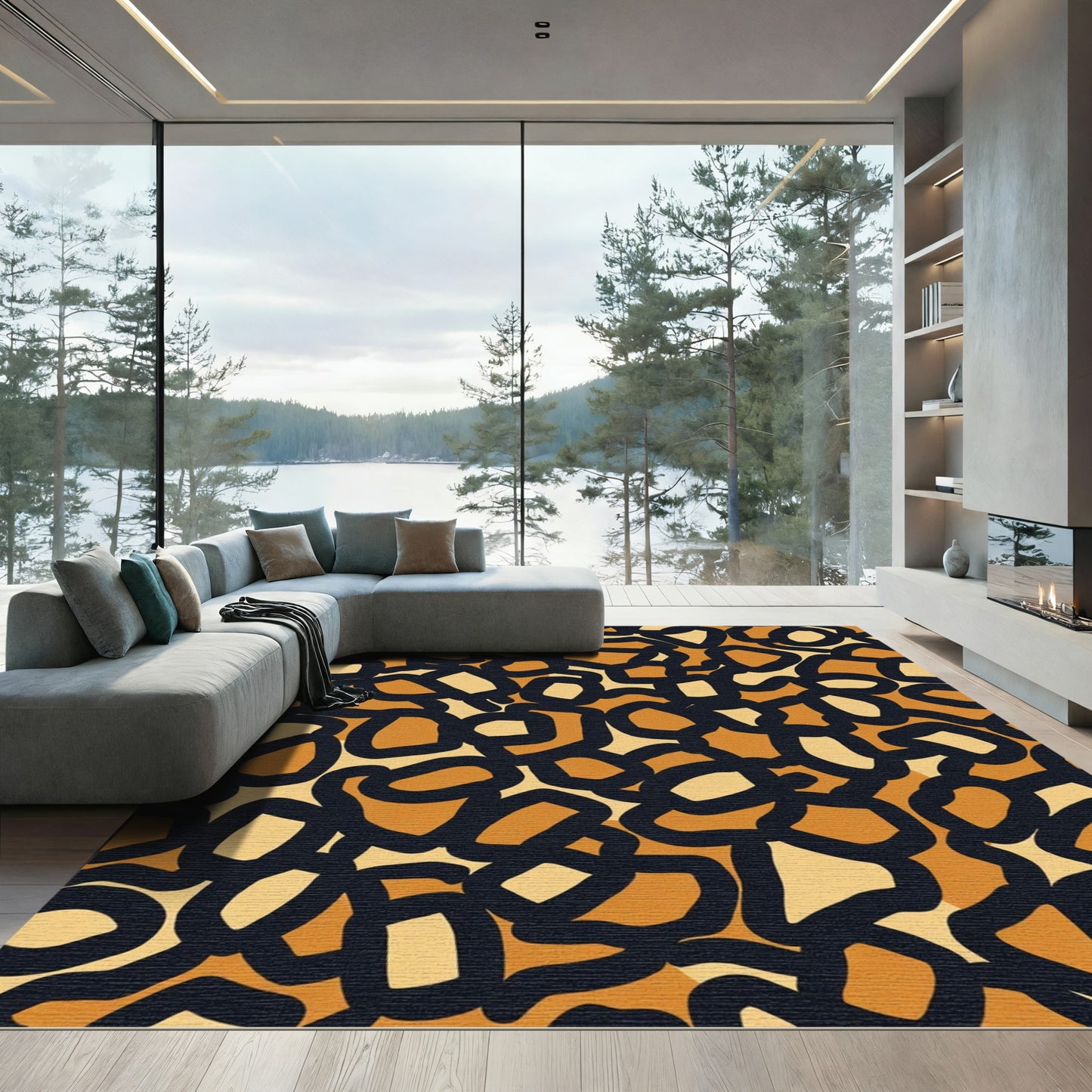 Amber Tan Abstract Leopard Spots Rug