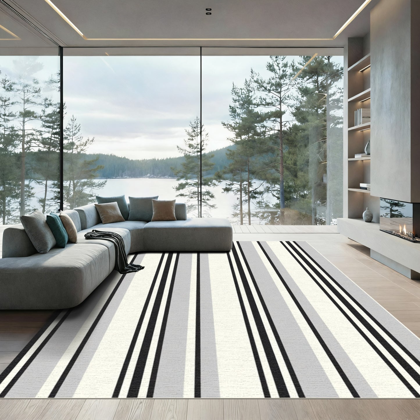 Monochrome Vertical Stripe Composition Rug
