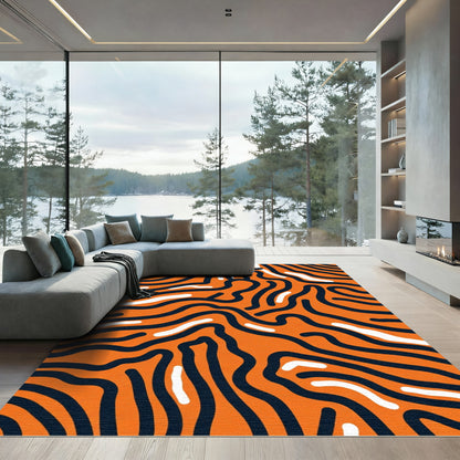 Bold Orange Black Wavy Lines Rug
