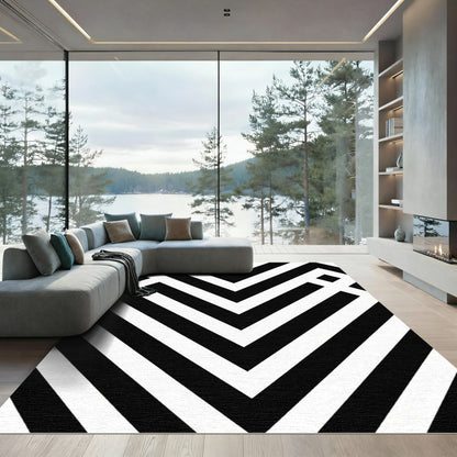 Bold Black White Chevron Geometric Rug