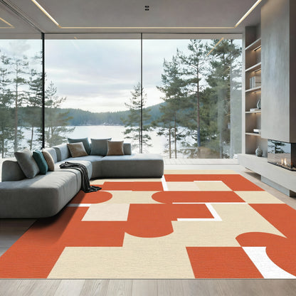 Terra Cotta Ivory Geometric Shapes Rug