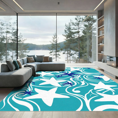 Tropical Teal Starfish Swirl Rug