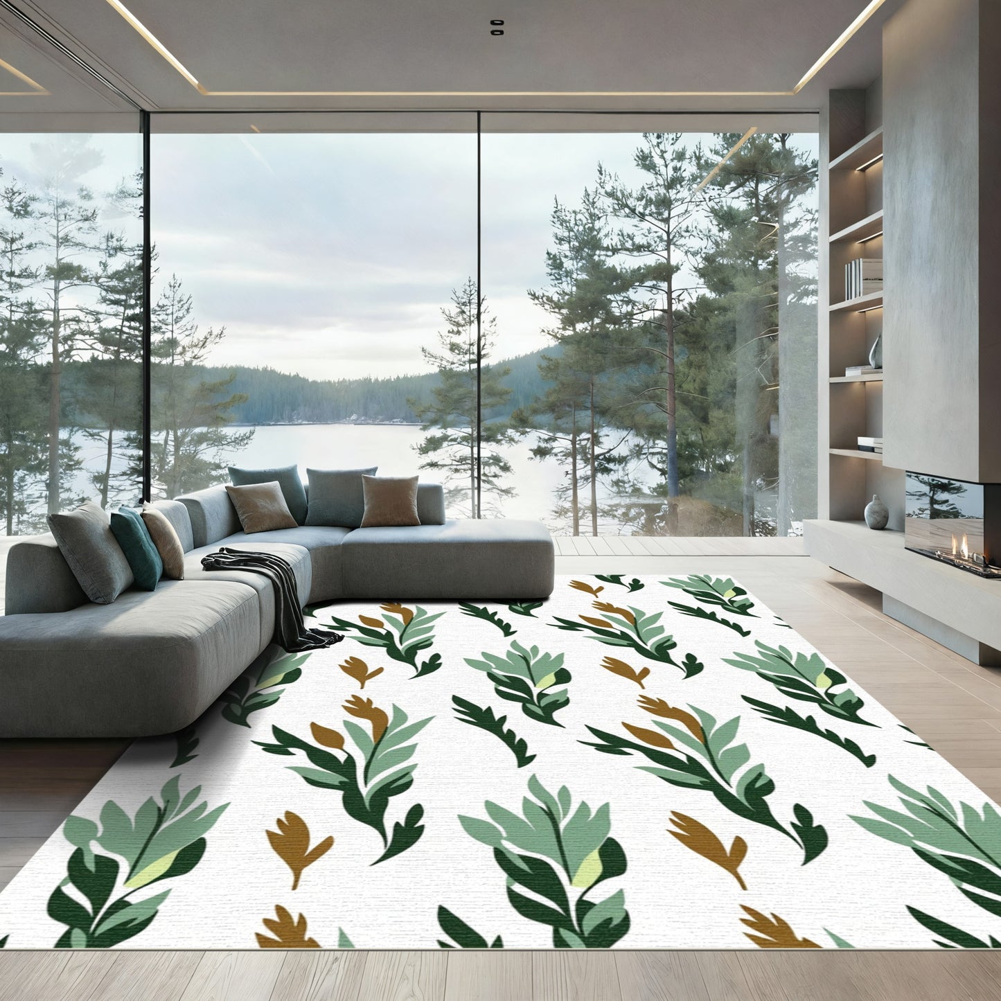 Botanical Branches Green Brown Repeat Rug