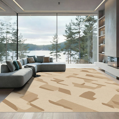 Cream Taupe Interlocking Abstract Shapes Rug