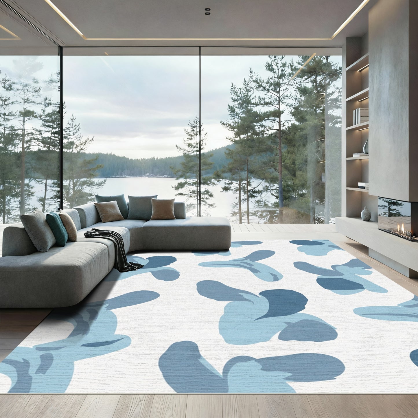 Abstract Blue Fluid Shape Rug