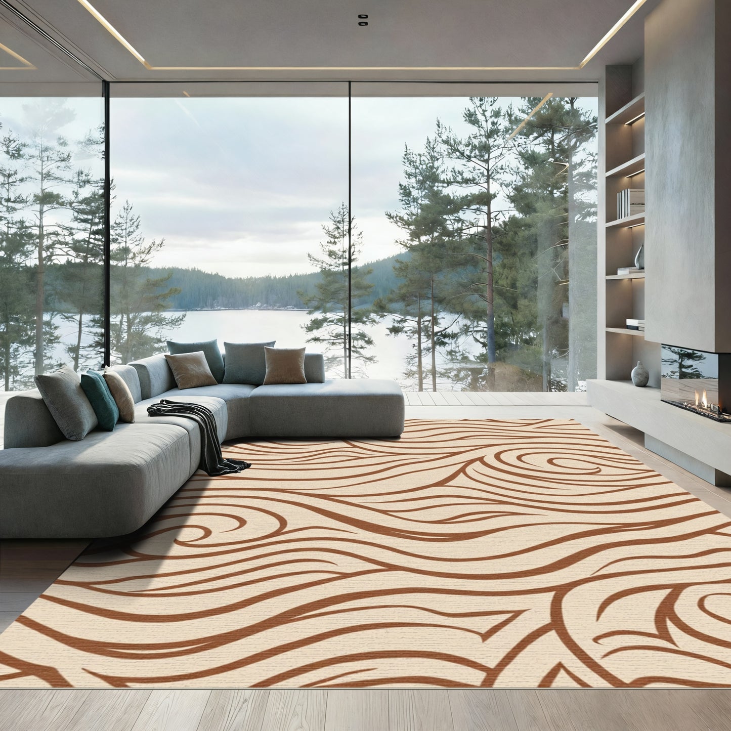 Earthy Brown Swirl Flow Rug