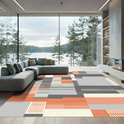Abstract Coral Gray Geometric Rectangles Rug