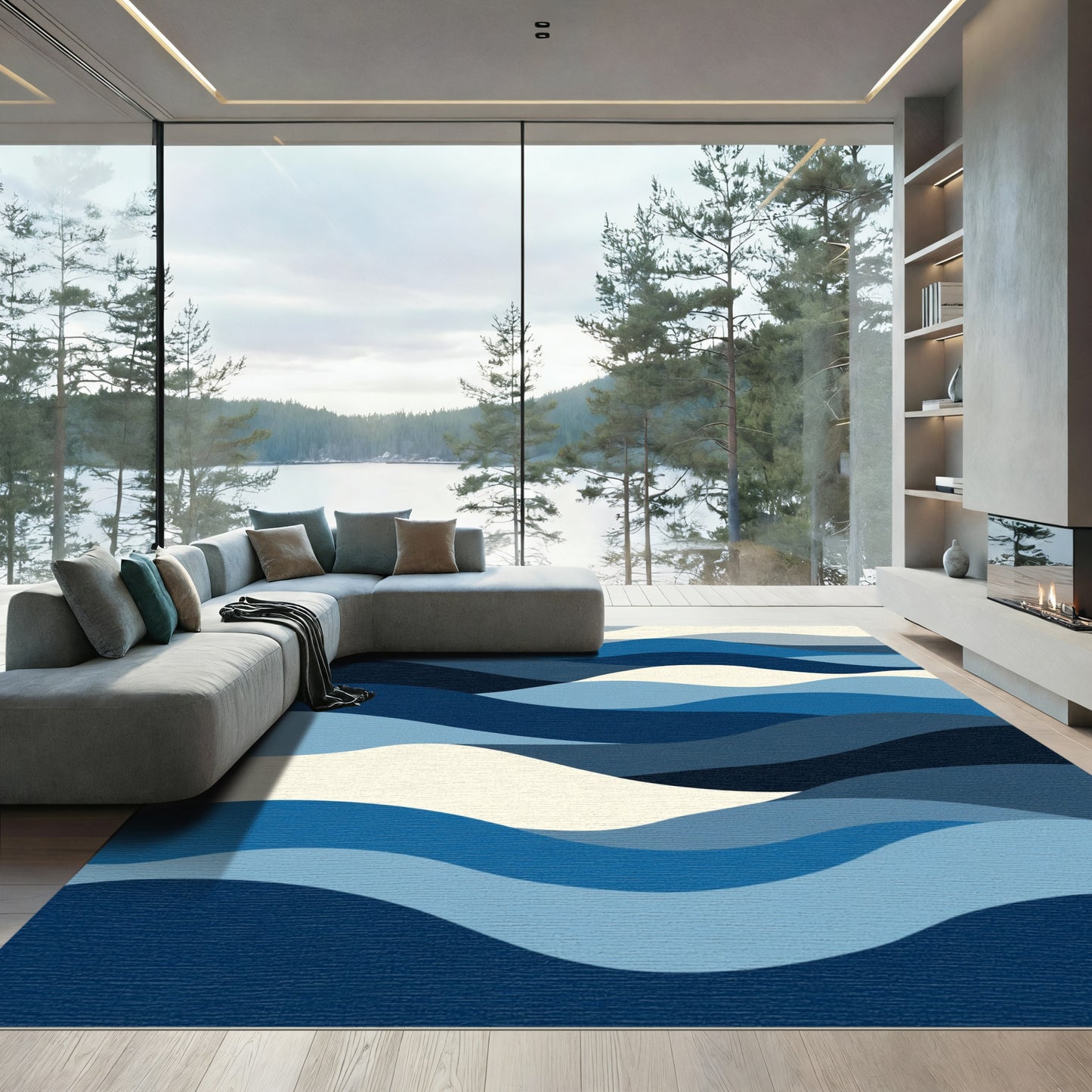 Oceanic Wave Layers Blue Rug