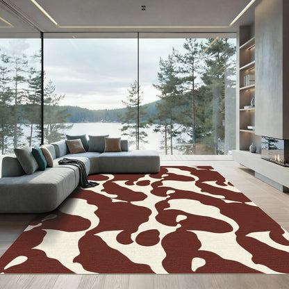 Brown Cream Cow Spot Abstract Rug