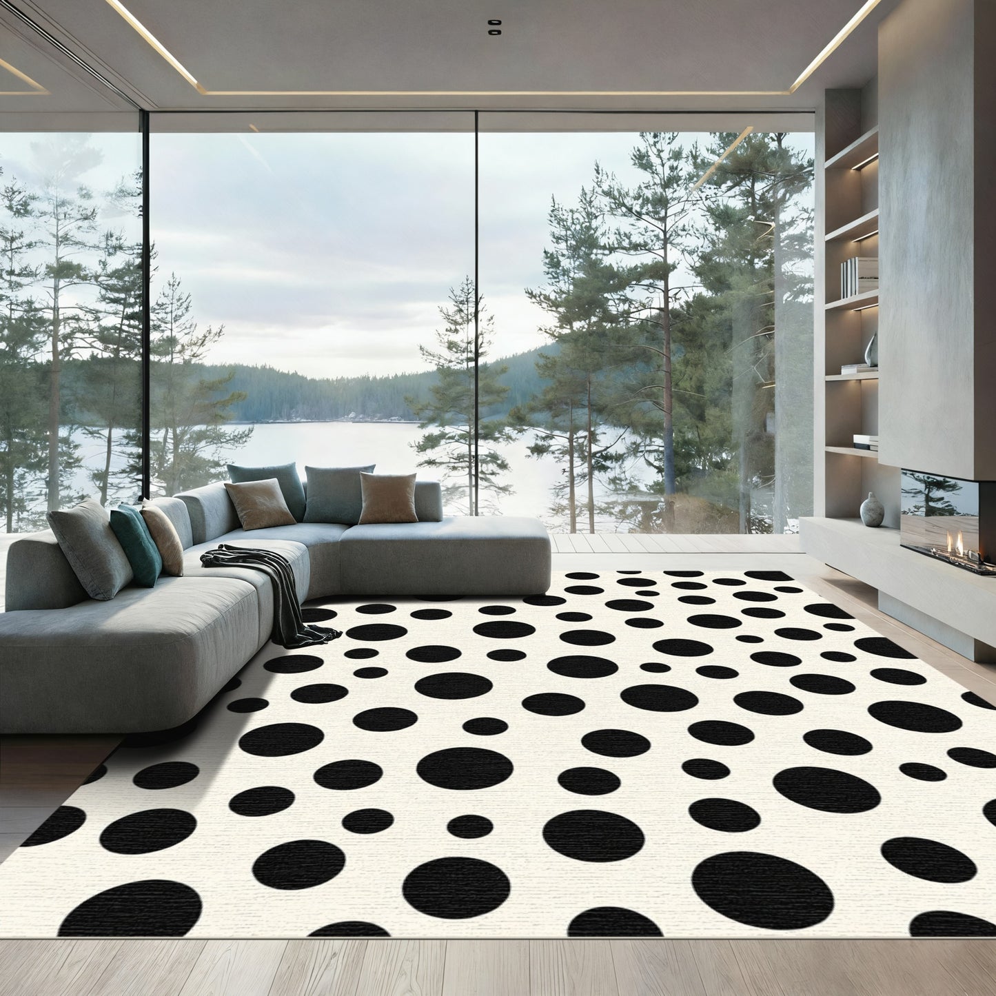 Cream Black Polka Dot Scatter Rug