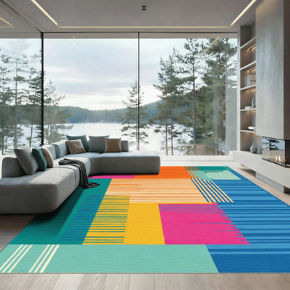 Abstract Geometric Collage Vivid Stripes Rug