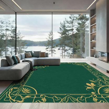 Regal Emerald Gold Floral Frame Rug