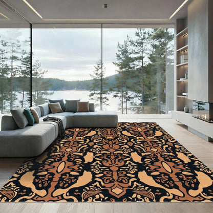 Brown Ochre Abstract Animal Medallions Rug