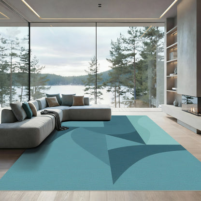 Teal Abstract Geometric Curve Composition Rug