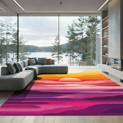 Crimson Sunset Abstract Landscape Rug
