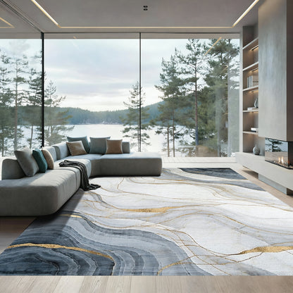 Gray Gold Veined Wave Rug