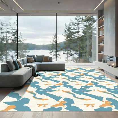 Abstract Swirl Blue Orange Cream Rug