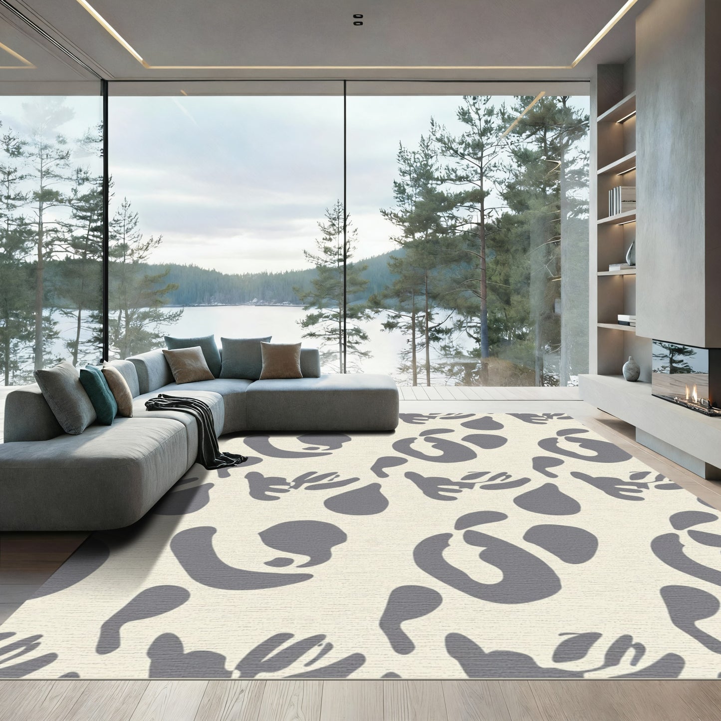 Cream Gray Organic Abstract Shapes Rug