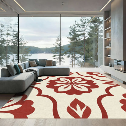 Rich Red Floral Medallion Pattern Rug
