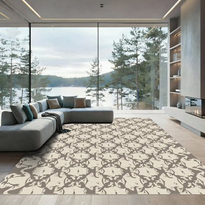Taupe Abstract Face Repeating Overlay Rug