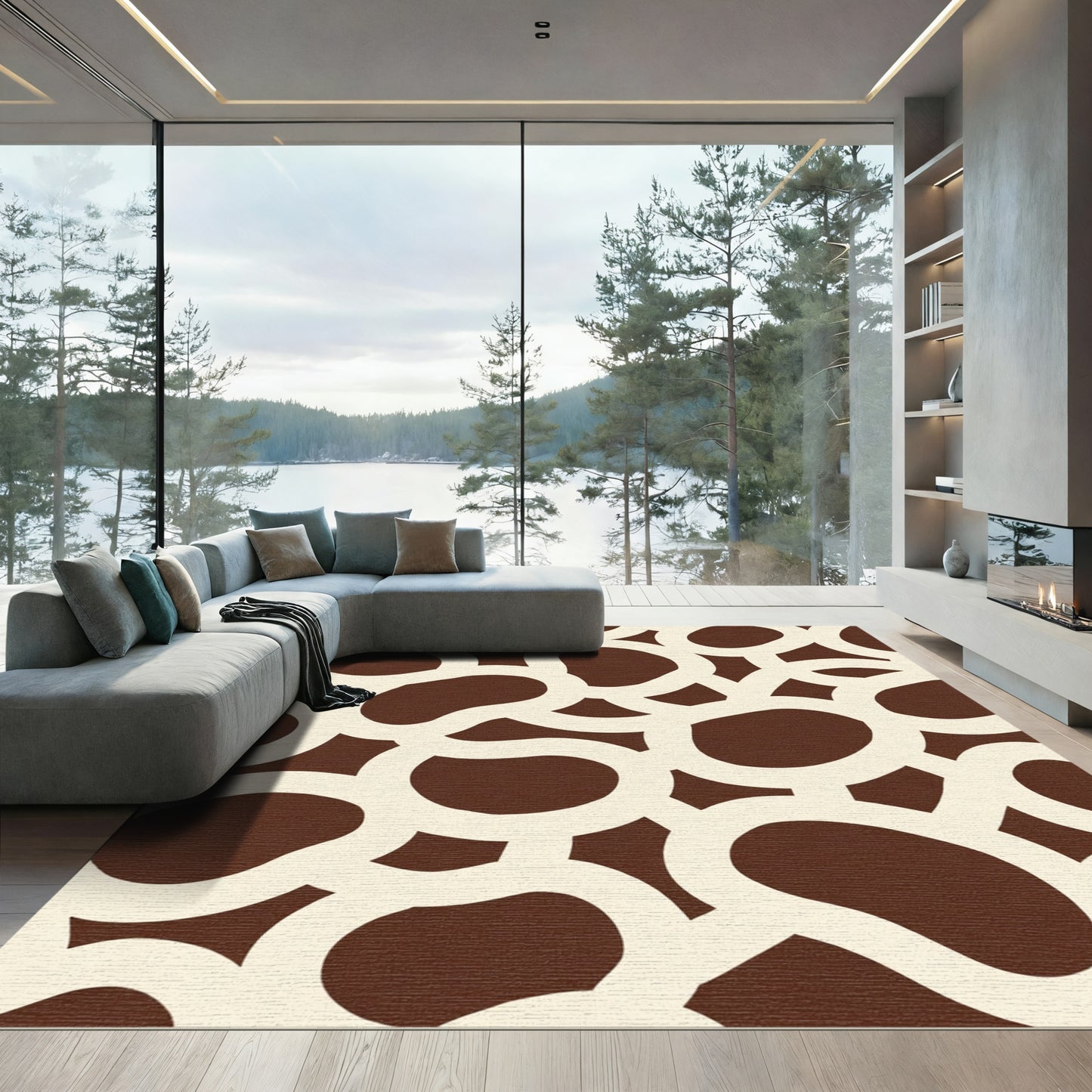 Brown Cream Organic Interlocking Ovals Rug