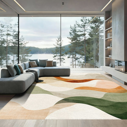 Layered Rust Sage Wave Rug