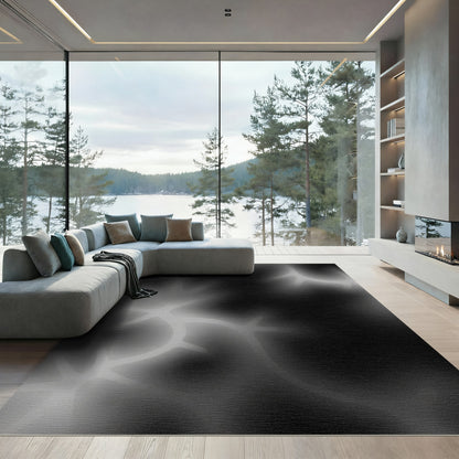 Abstract Black White Organic Swirl Rug