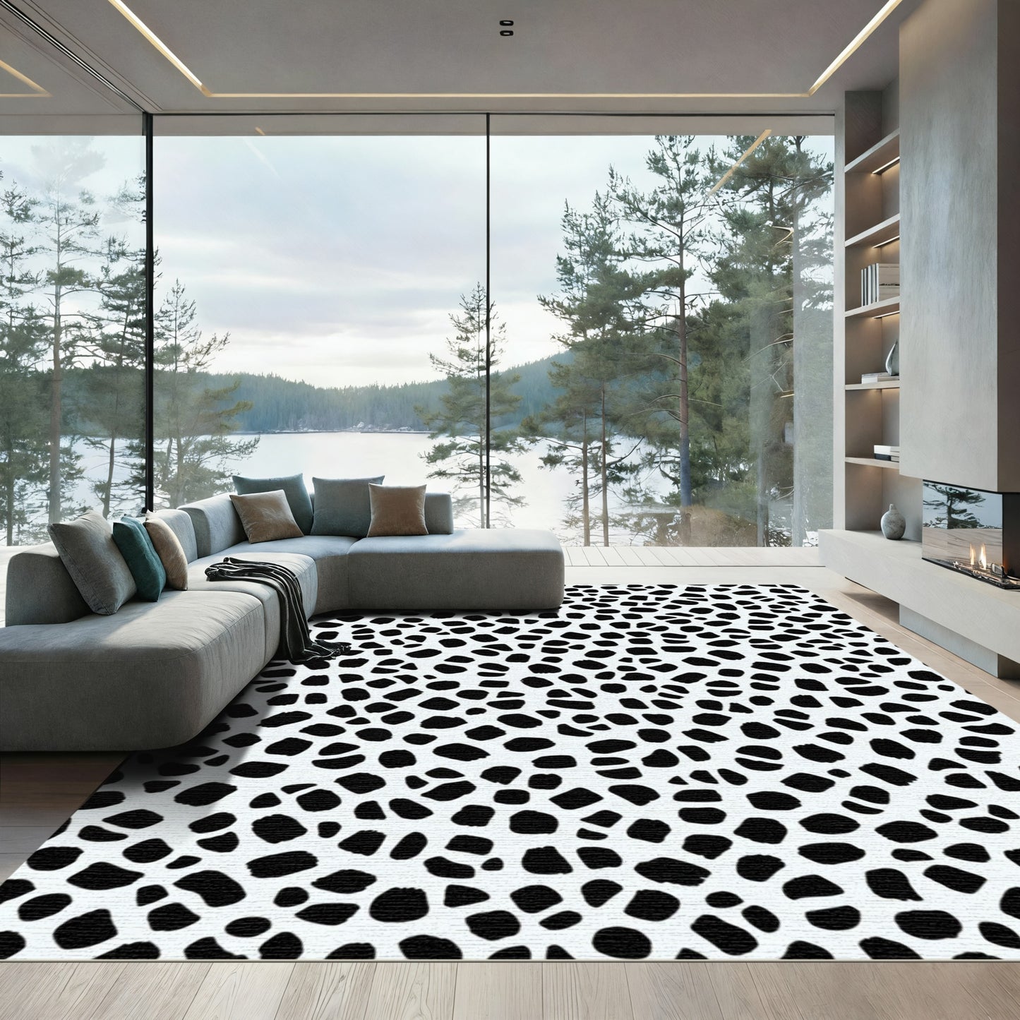 Monochrome Spotted Irregular Shape Rug