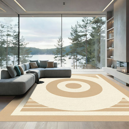 Cream Taupe Concentric Circles Geometric Rug