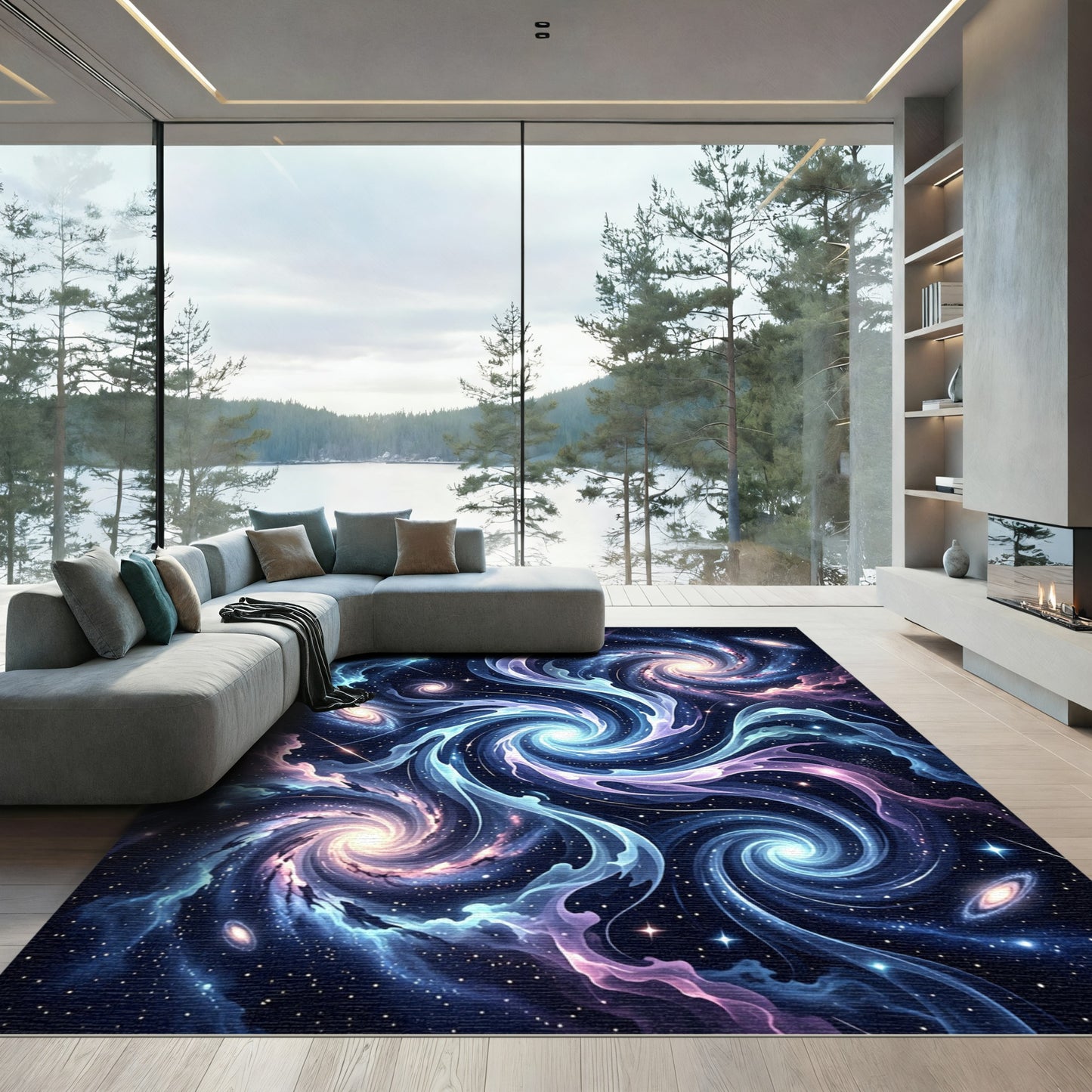 Celestial Blue Swirl Galaxy Rug