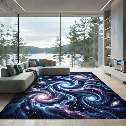 Celestial Blue Swirl Galaxy Rug