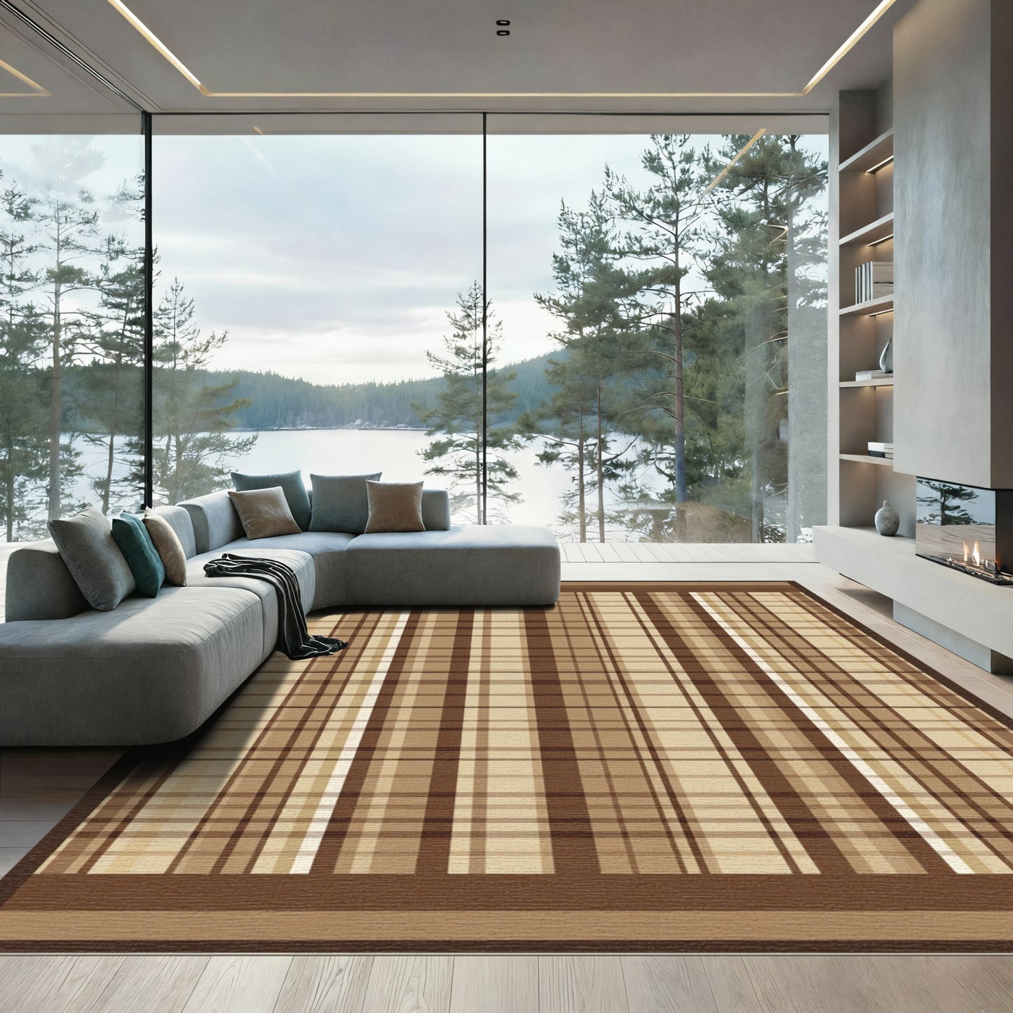 Warm Earth Tone Plaid Stripes Rug