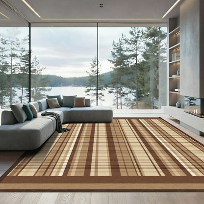 Warm Earth Tone Plaid Stripes Rug