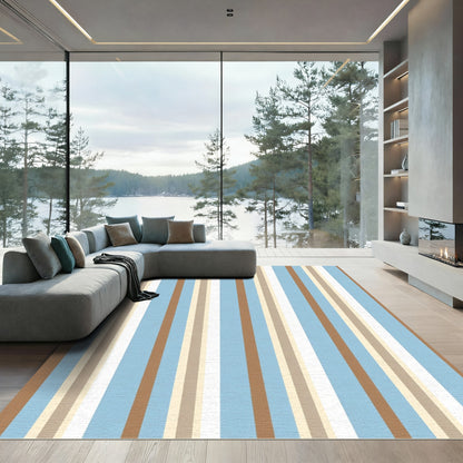 Warm Blue Beige Vertical Stripes Rug