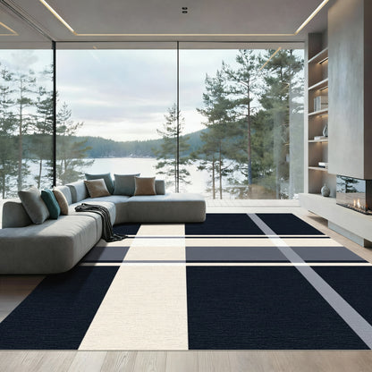 Navy Cream Muted Plaid Blanket Rug