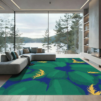 Emerald Green Feathered Floral Overlay Rug