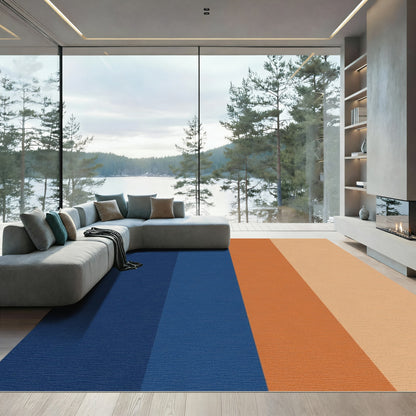 Deep Blue Orange Striped Rug