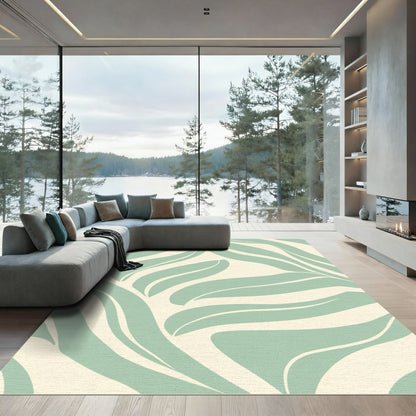 Soft Sage Green Abstract Leaf Rug