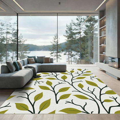 Olive Green Leafy Branch Vines Rug
