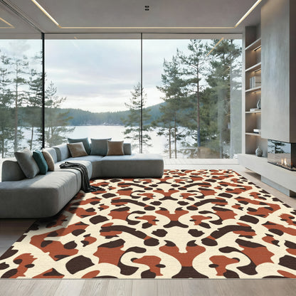 Earthy Brown Symmetrical Animal Print Rug