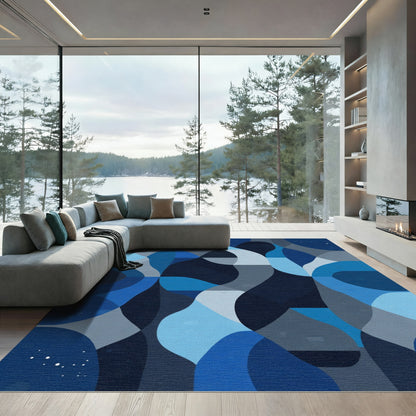 Oceanic Abstract Swirling Blue Form Rug