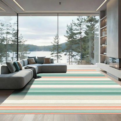 Subtle Salmon Aqua Horizontal Stripe Rug