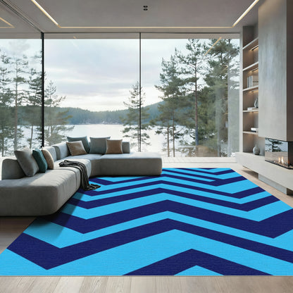 Bright Navy Aqua Chevron Stripes Rug