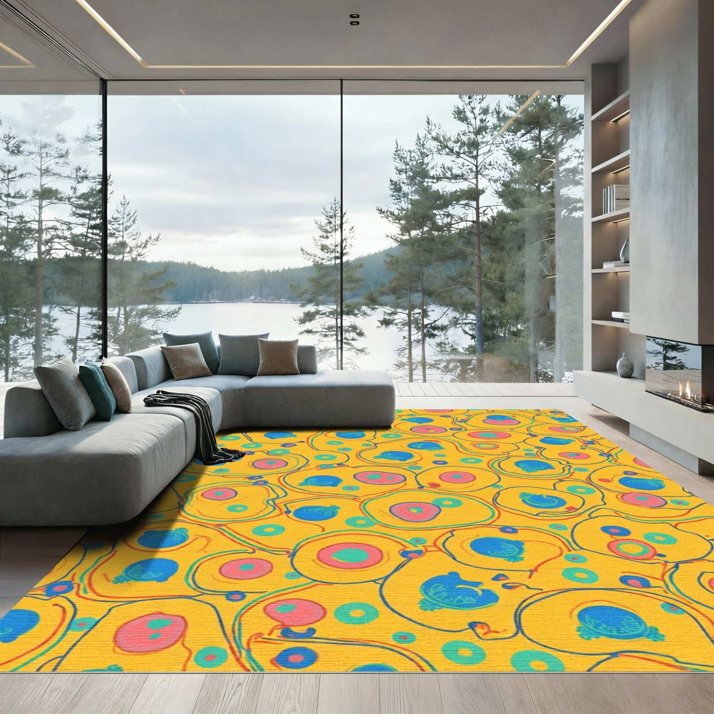 Vibrant Yellow Organic Cell Composition Rug