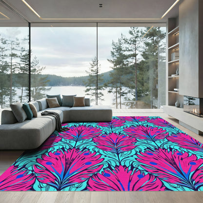 Hot Pink Teal Feathered Bloom Rug