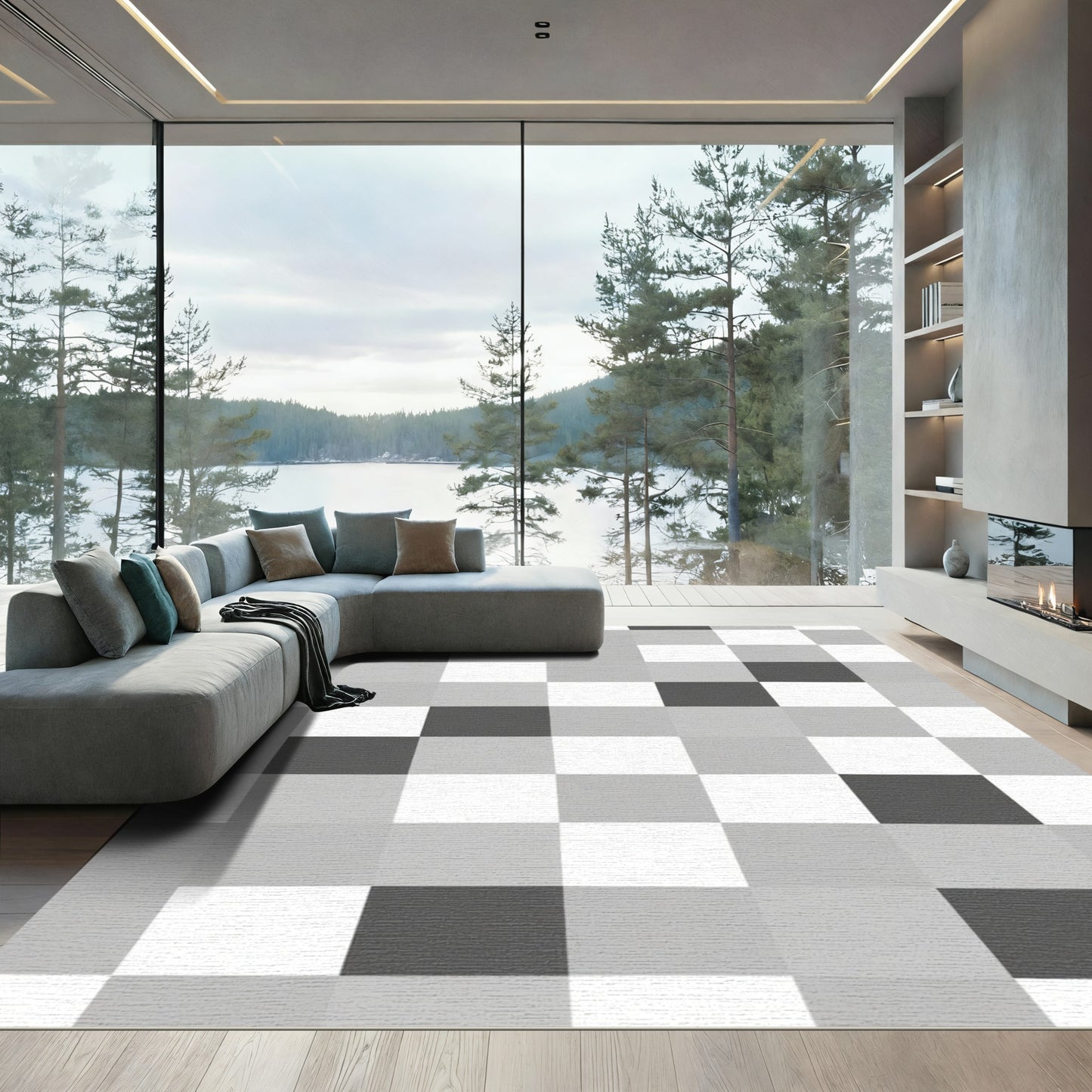 Monochrome Checkerboard Squares Harmony Rug