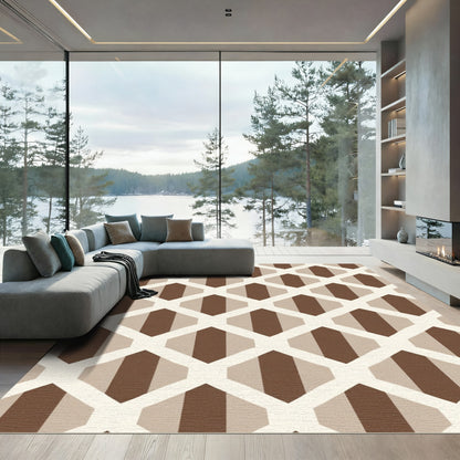 Brown Beige Geometric Honeycomb Rug